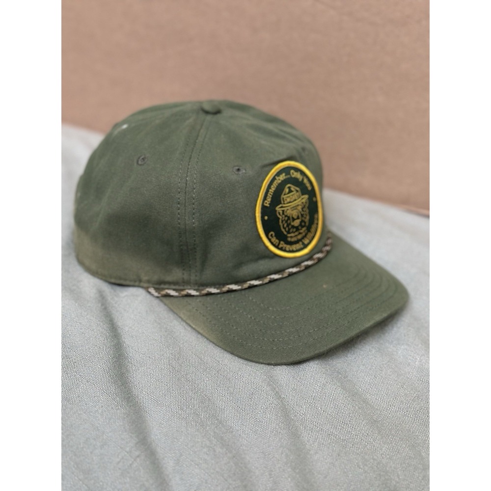 Smokey The Bear Prevent Wildfires Green Rope Snapback Cap Hat Mad Engine